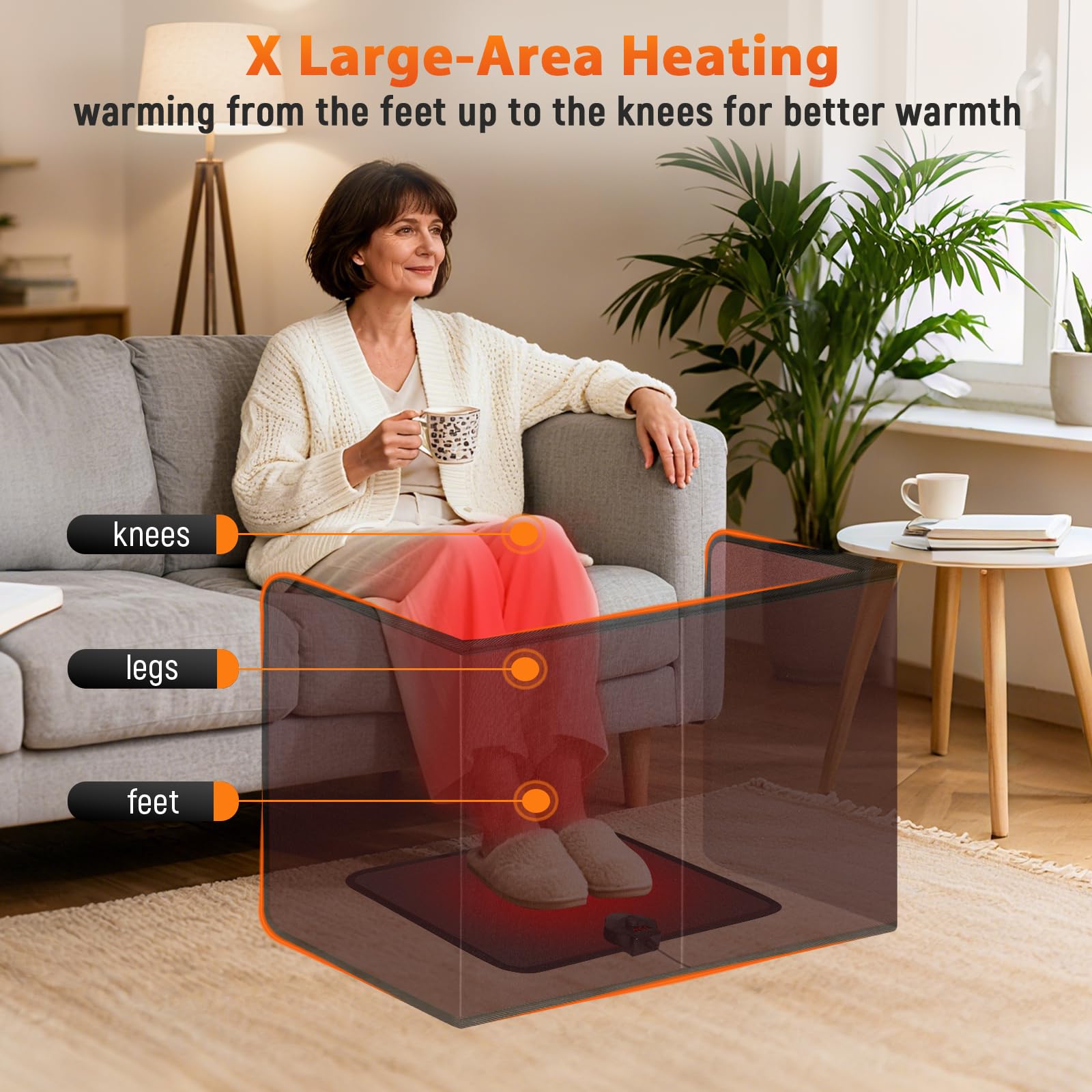 Under Desk Heater with Heated Floor Mat - Personal Portable Space Heaters Indoor - Foot Warmer with 12H Timer & 8 Heat Levels - Foot Control