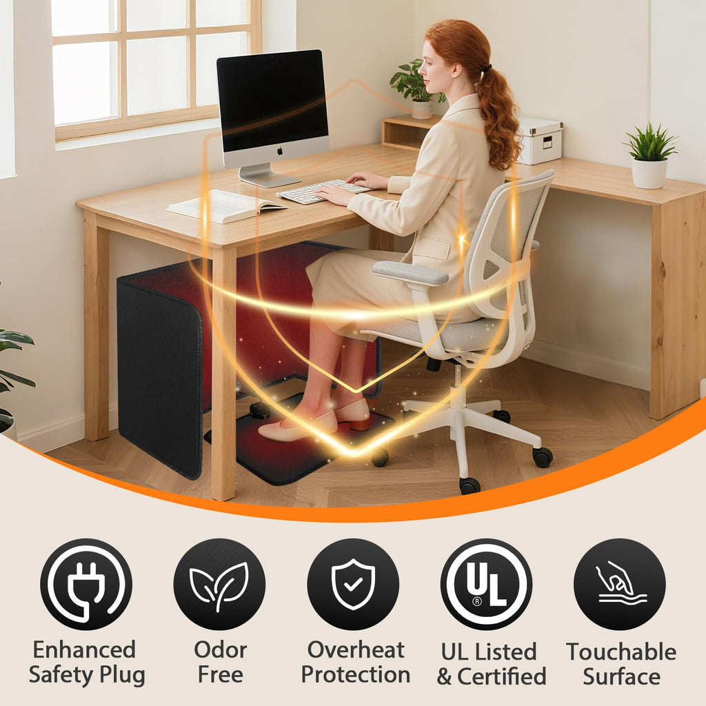 Under Desk Heater with Heated Floor Mat - Personal Portable Space Heaters Indoor - Foot Warmer with 12H Timer & 8 Heat Levels - Foot Control, for Home Bedroom Office