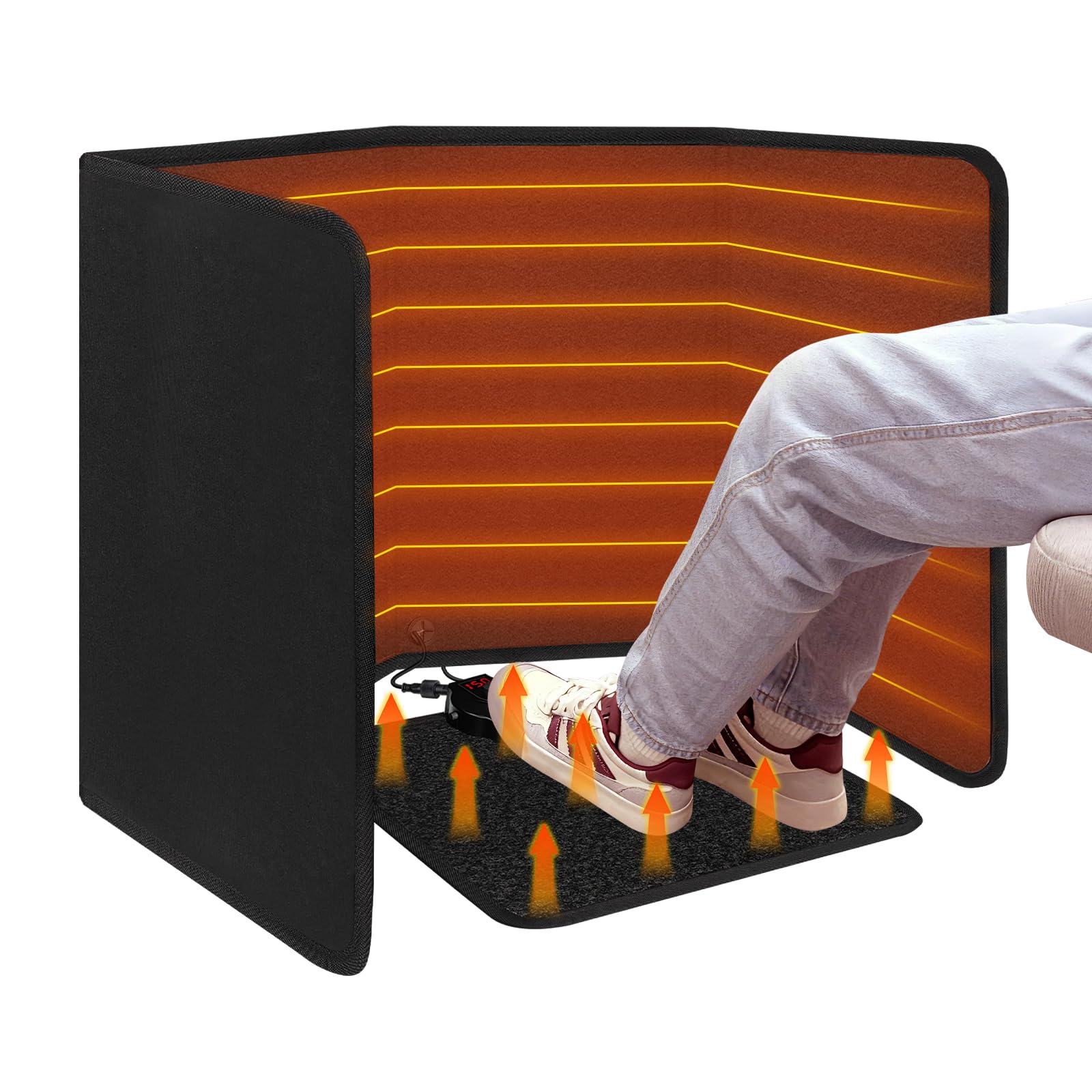 Under Desk Heater with Heated Floor Mat - Personal Portable Space Heaters Indoor - Foot Warmer with 12H Timer & 8 Heat Levels - Foot Control