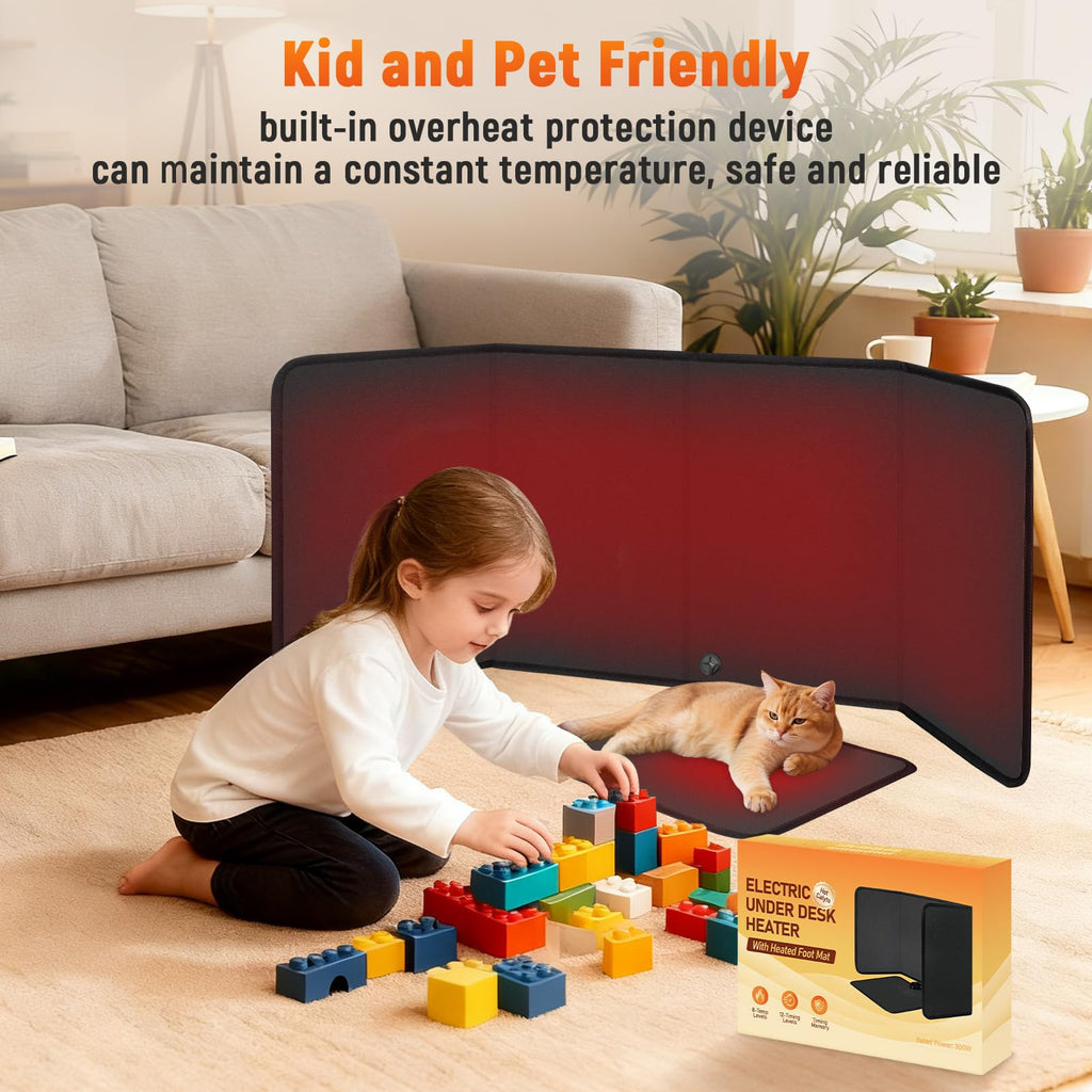 Under Desk Heater with Heated Floor Mat - Personal Portable Space Heaters Indoor - Foot Warmer with 12H Timer & 8 Heat Levels - Foot Control, for Home Bedroom Office