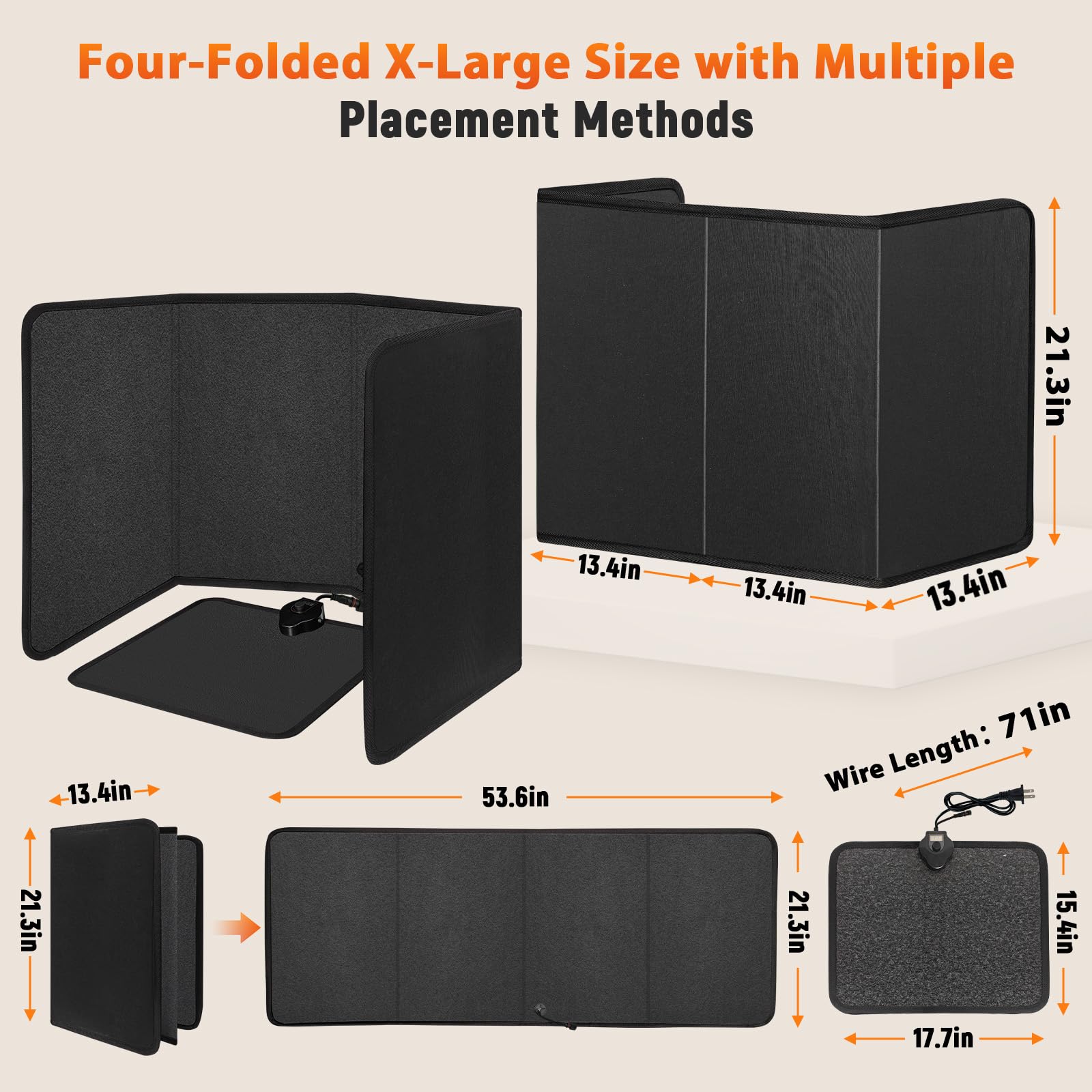 Under Desk Heater with Heated Floor Mat - Personal Portable Space Heaters Indoor - Foot Warmer with 12H Timer & 8 Heat Levels - Foot Control, for Home Bedroom Office