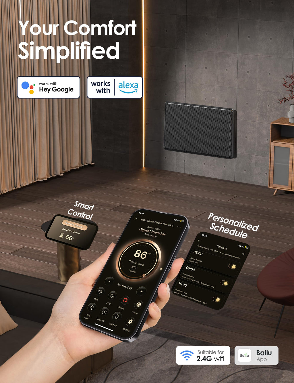 Ballu Mica Infrared Panel Space Heater for Large Room