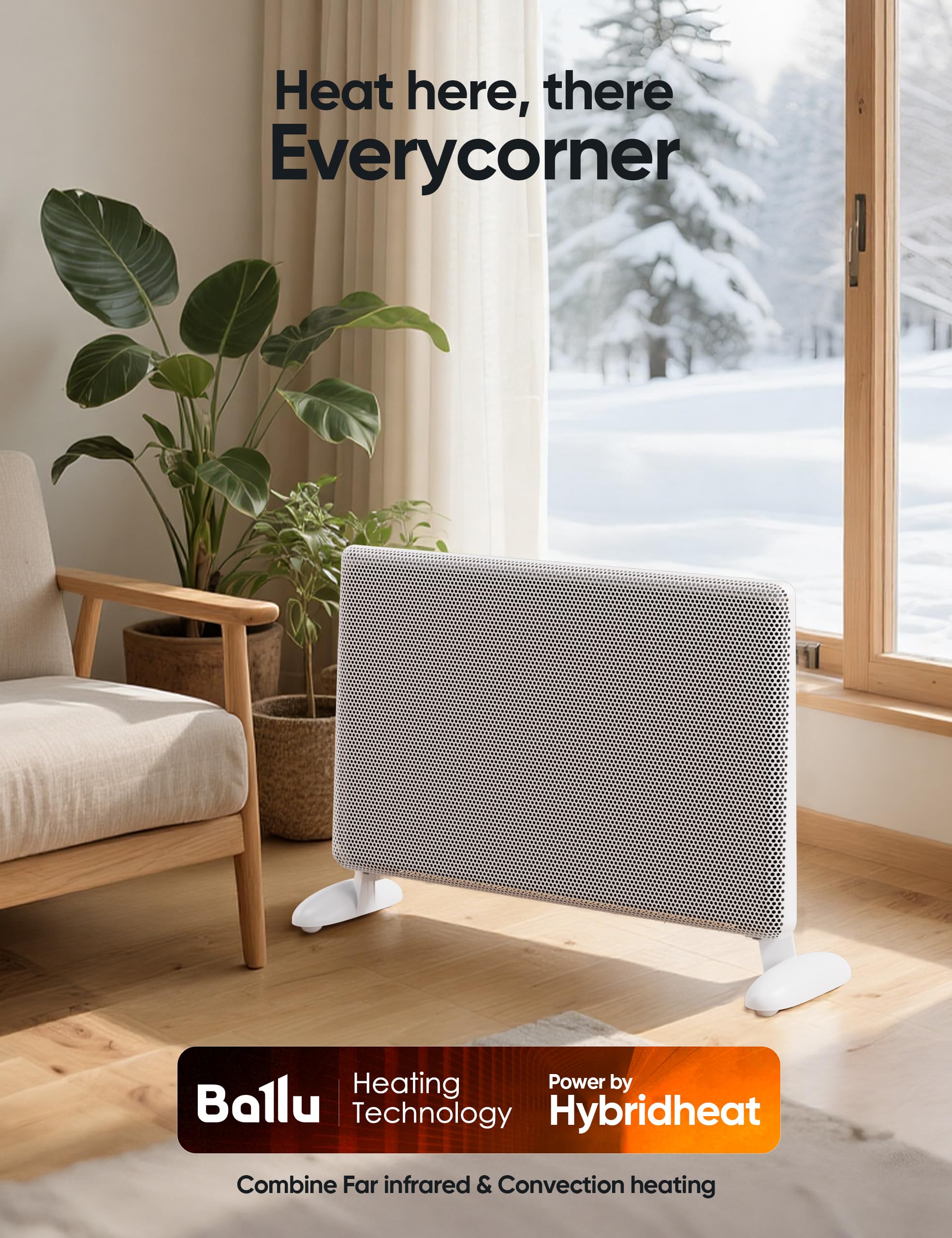 Ballu Mica Infrared Panel Space Heater for Large Room