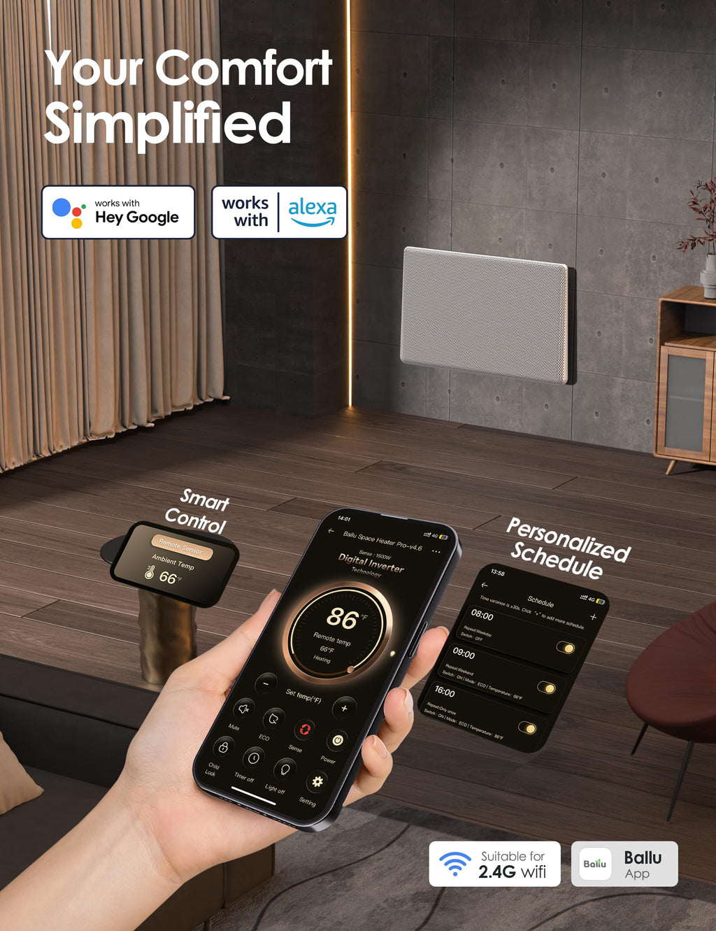 Ballu Mica Infrared Panel Space Heater for Large Room