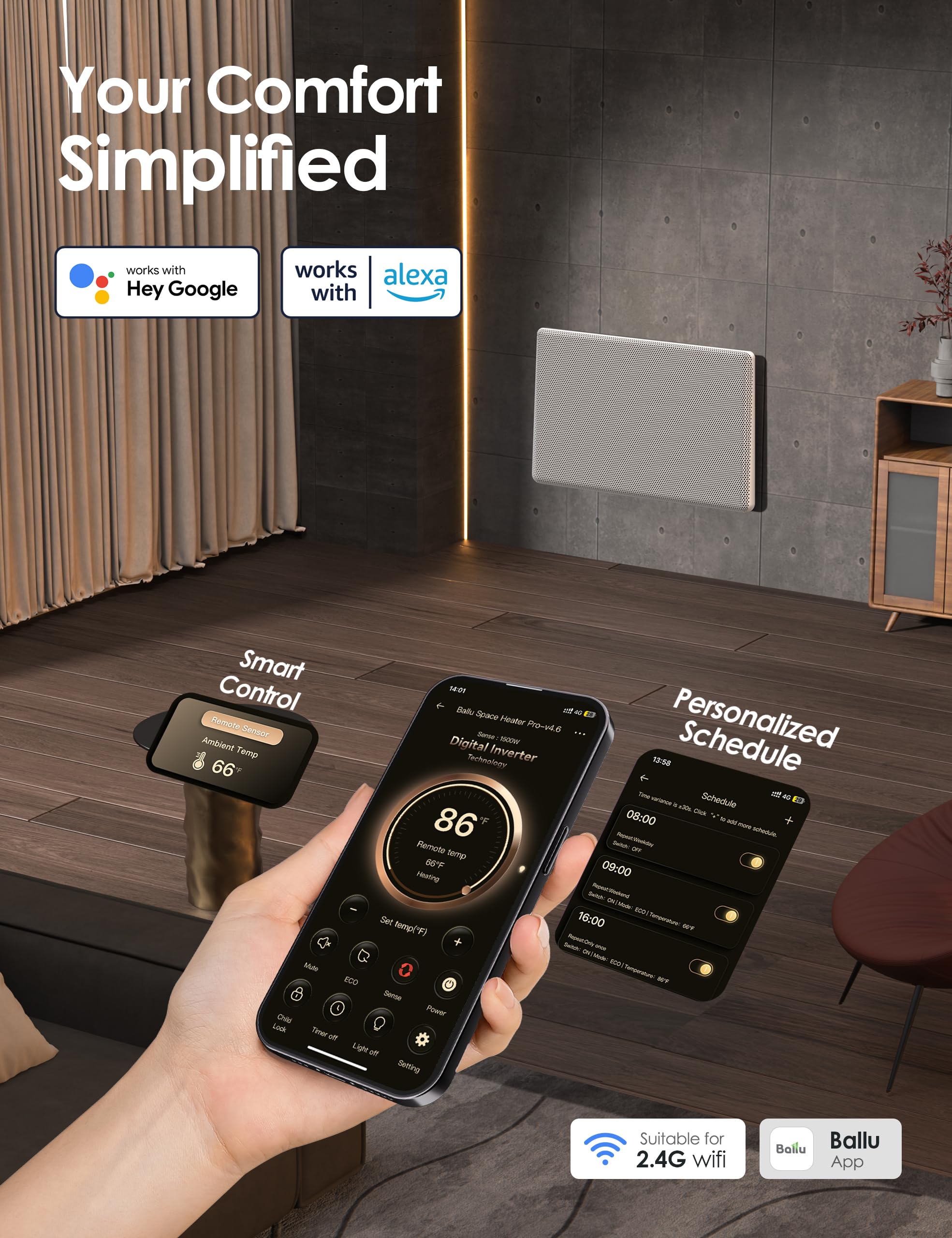 Ballu Mica Infrared Panel Space Heater for Large Room