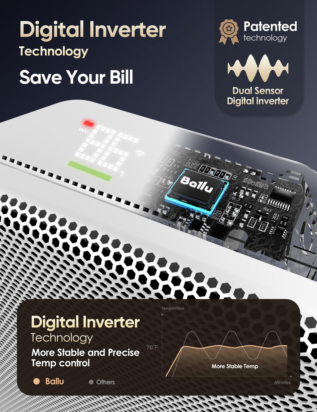 Ballu Mica Infrared Panel Space Heater for Large Room